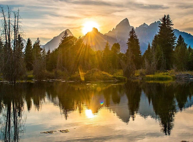 Sunset landscape over a Mountain Range in Jackson, Wyoming, USA