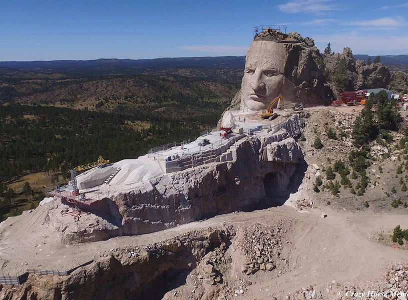Aerial view of the Crazy Horse Memorial in Black Hills, South Dakota, USA