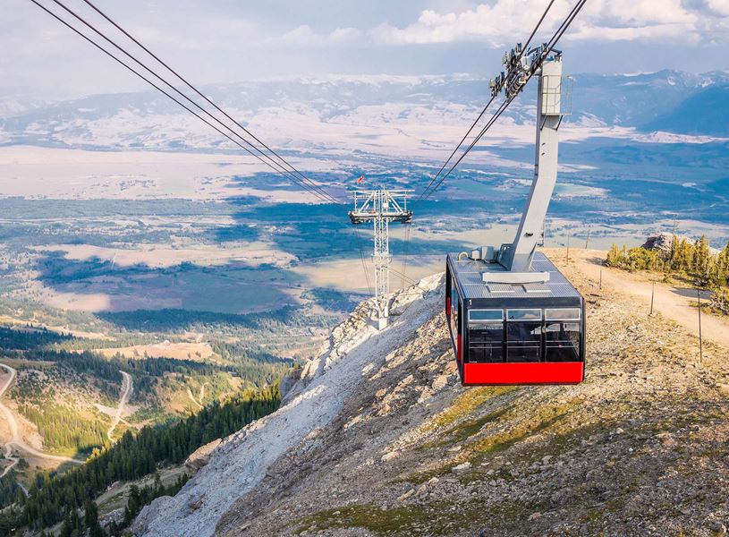Jackson Aerial Tram with views of the Tetons, Jackson Hole valley, Wyoming, USA