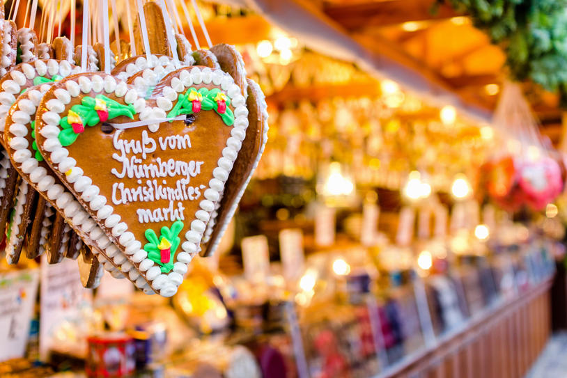 Christmas Market Stall And Gingerbread Heart